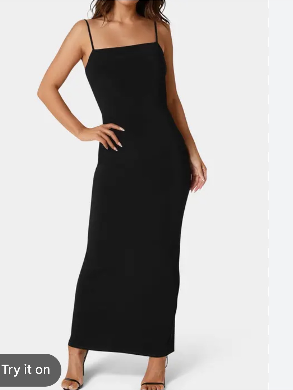 Petal & Pup Women’s Fitted Black Maxi Dress With Back Slit & Adjustable Straps M